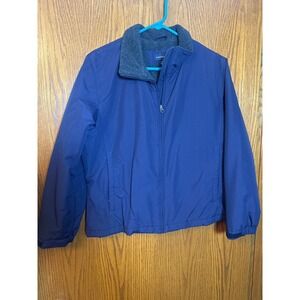 Lands End Jacket Fleece Lined Women's Zip Polartec Blue Size Medium Petite 10/12